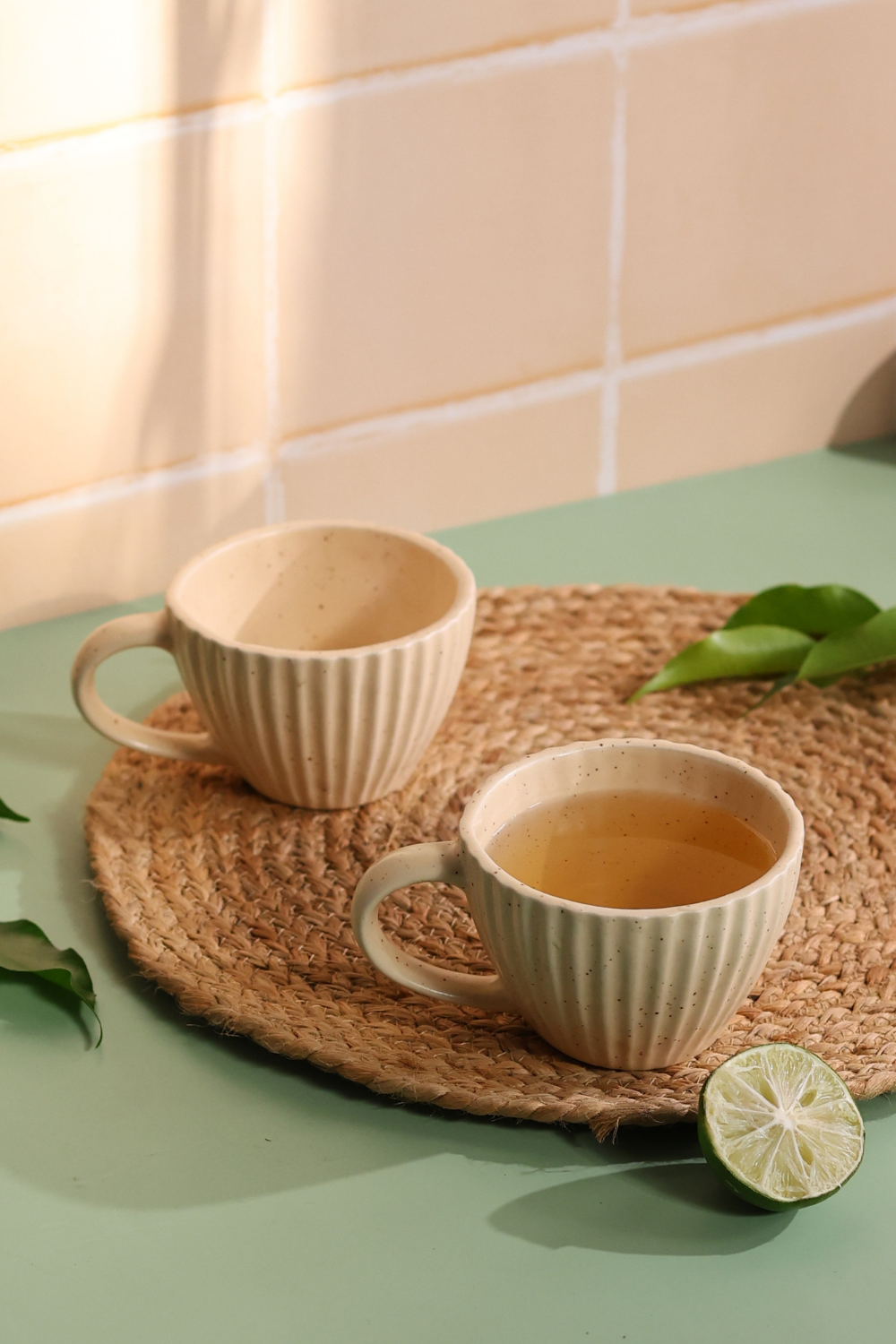 white striped coffee mug