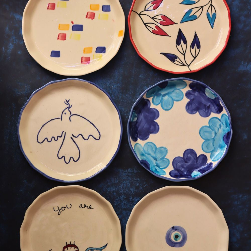 handmade Set of 6 Blue Plates (For the price of 5)