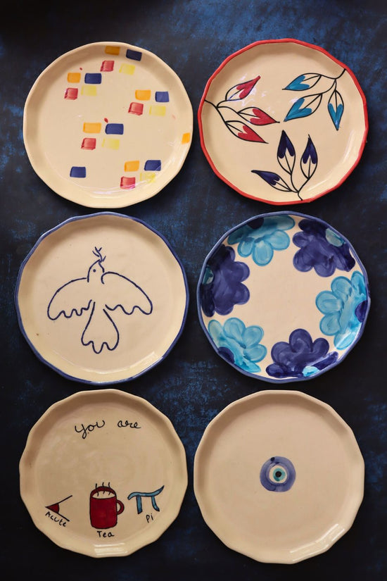 handmade Set of 6 Blue Plates (For the price of 5)