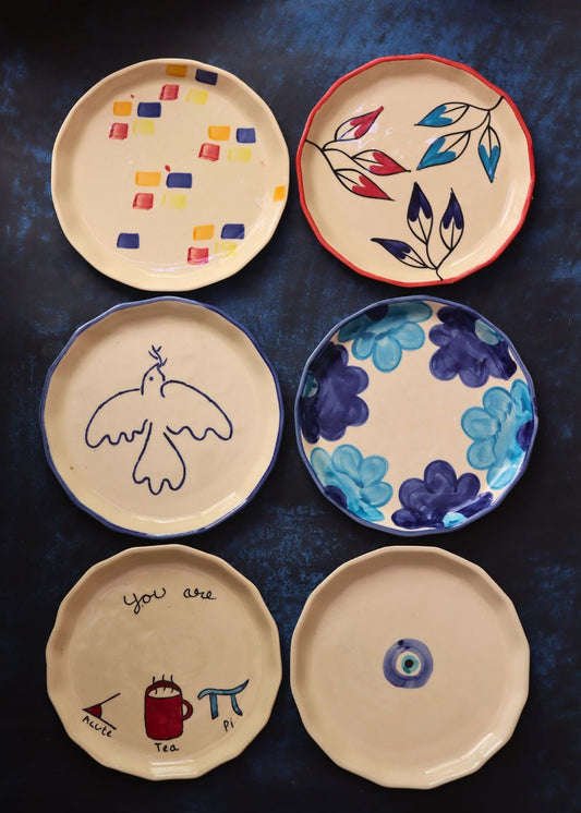 handmade Set of 6 Blue Plates (For the price of 5)