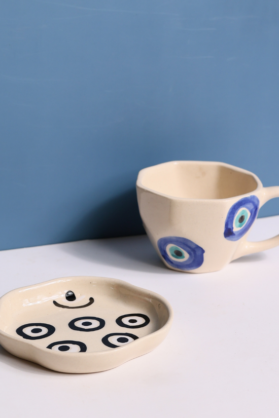 combo, drinkware, evil eye mug & beautiful dessetr plate 
