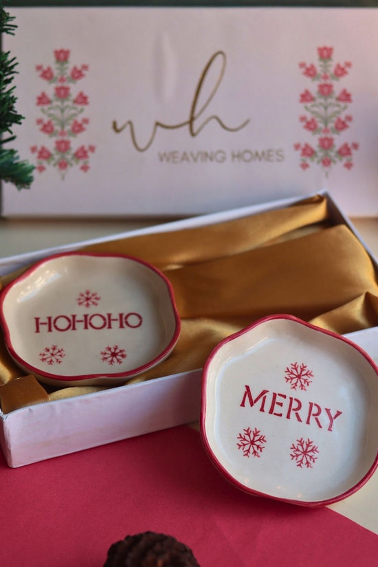 Merry & HOHOHO Handmade Dessert plate in a Gift Box handmade in india