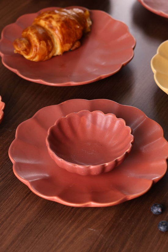 handmade bowl & plate with rose pink color