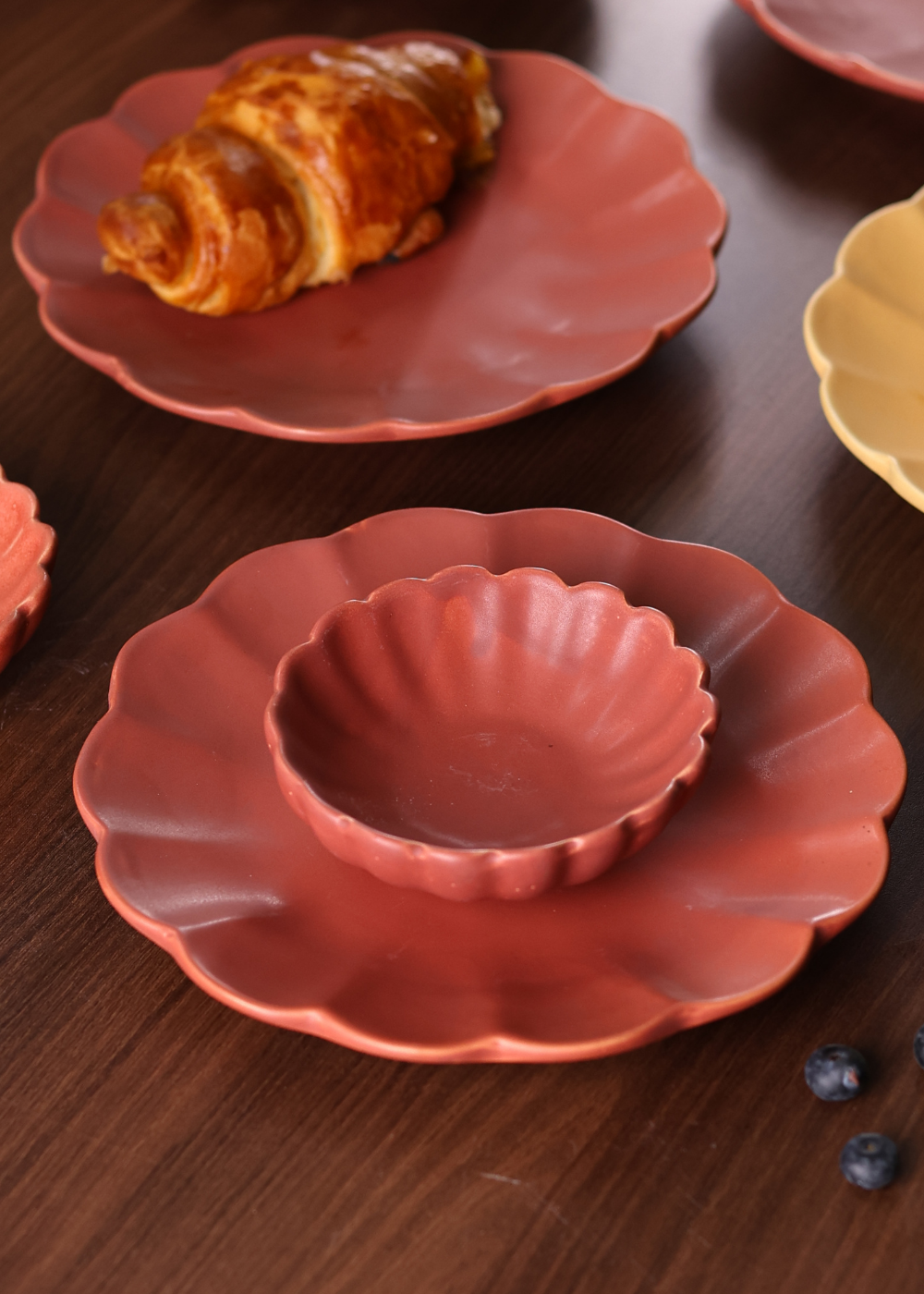 handmade bowl & plate with rose pink color