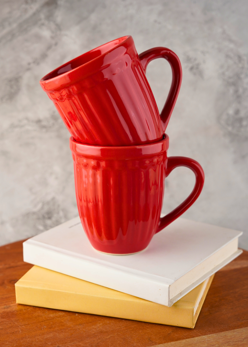 red vintage mug made by ceramic 