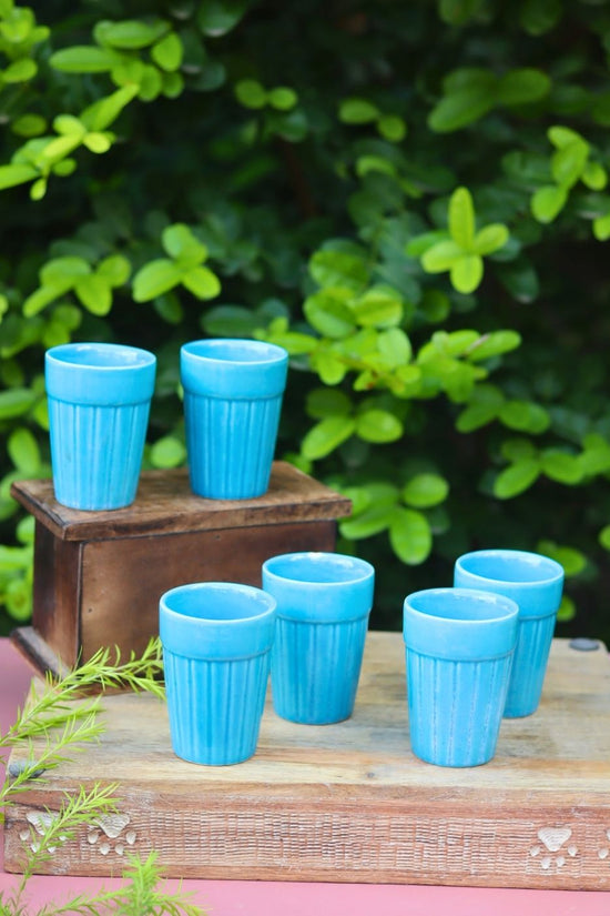 Set of 6 - Blue Kulhad handmade in India