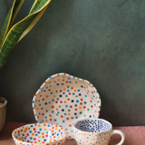 Handmade ceramic colorful polka bowls & mug