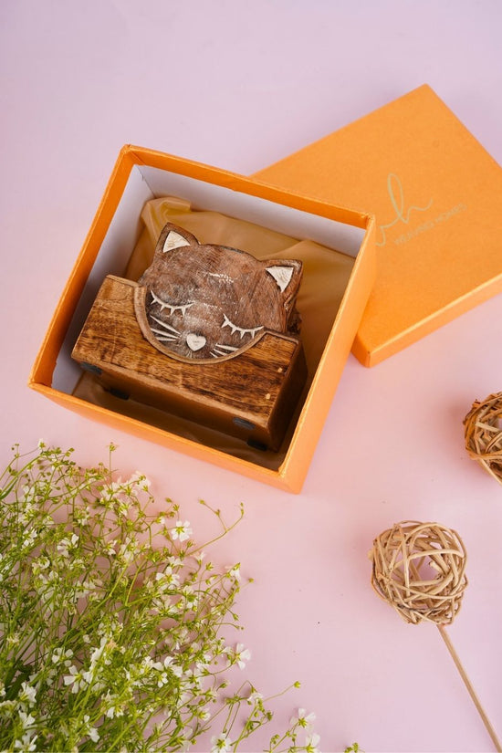 cat coaster with box in a premium quality gift box 