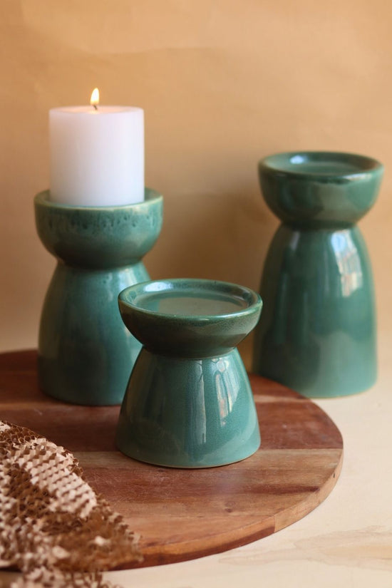handmade Set of 3 - Green Pillar Candle Holder