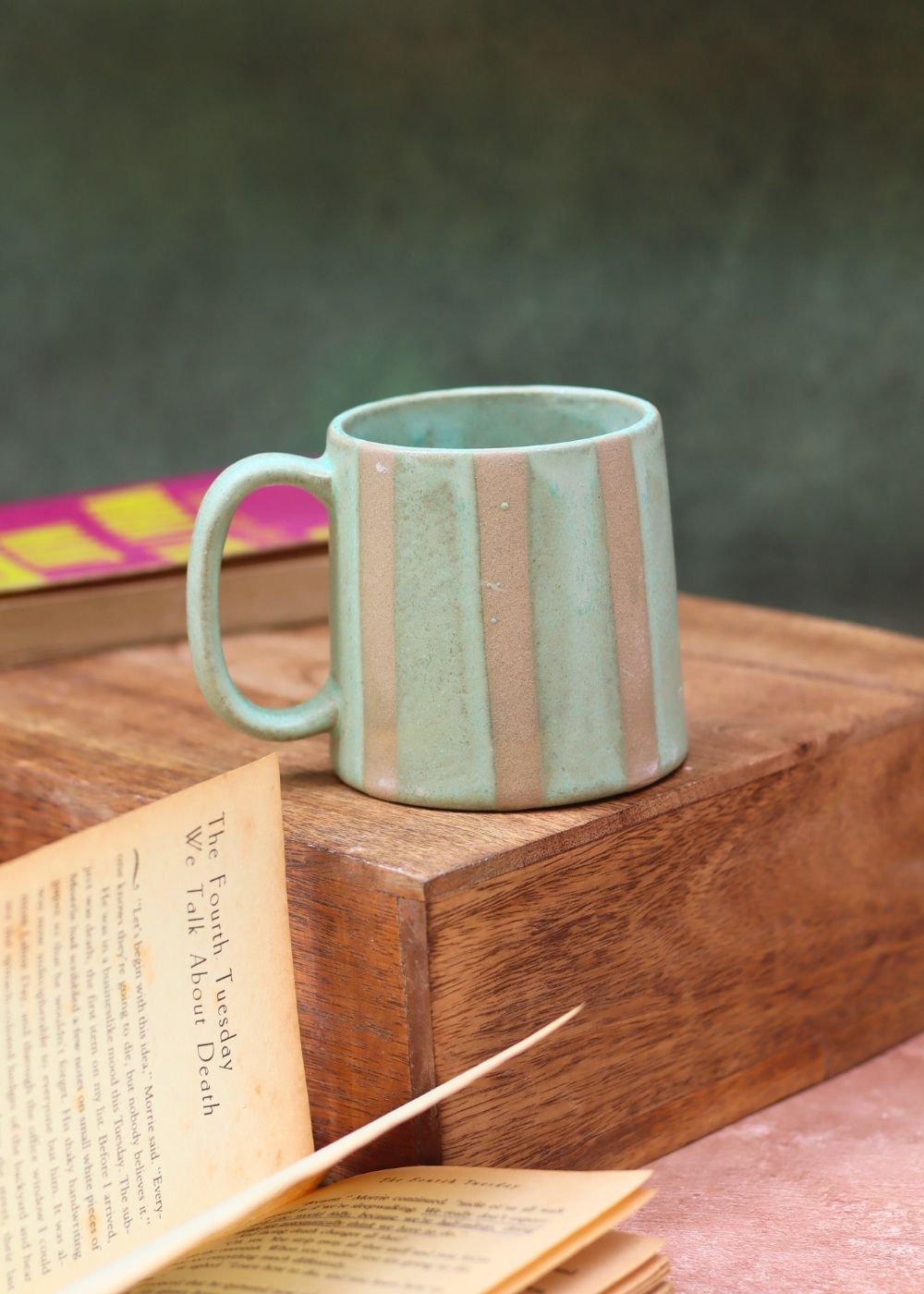 Green & Grey Striped Mug made by ceramic