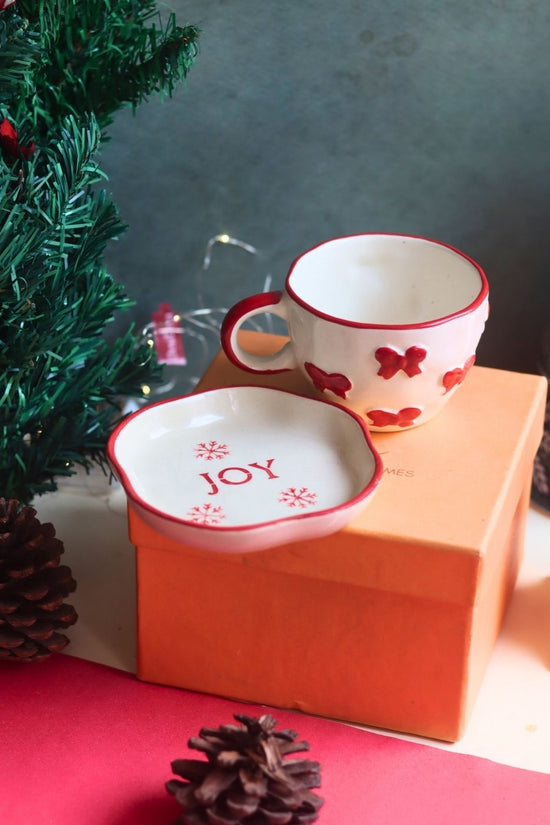 Bow Mug & Joy Handmade Dessert Plate in a Gift Box with premium quality material