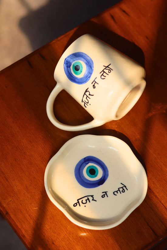 Nazar Mug & Handmade Dessert Plate handmade in india
