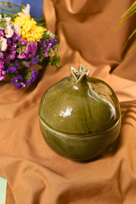 Vibrant olive green color anar jar