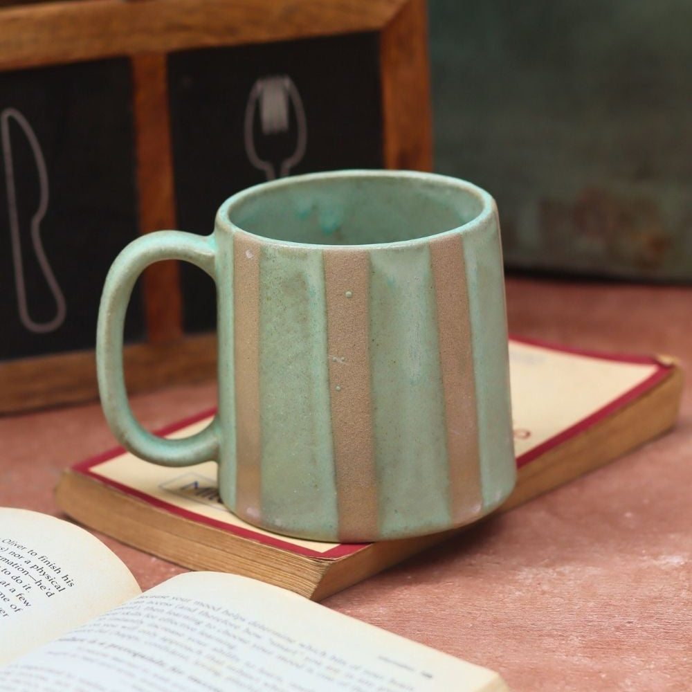 Green & Grey Striped Mug with premium quality material