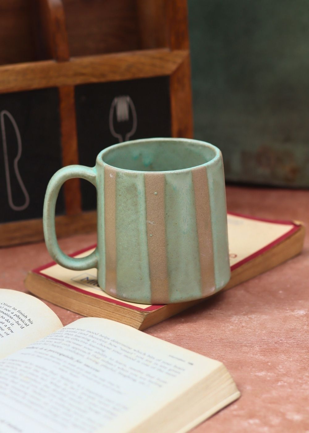 Green & Grey Striped Mug with premium quality material