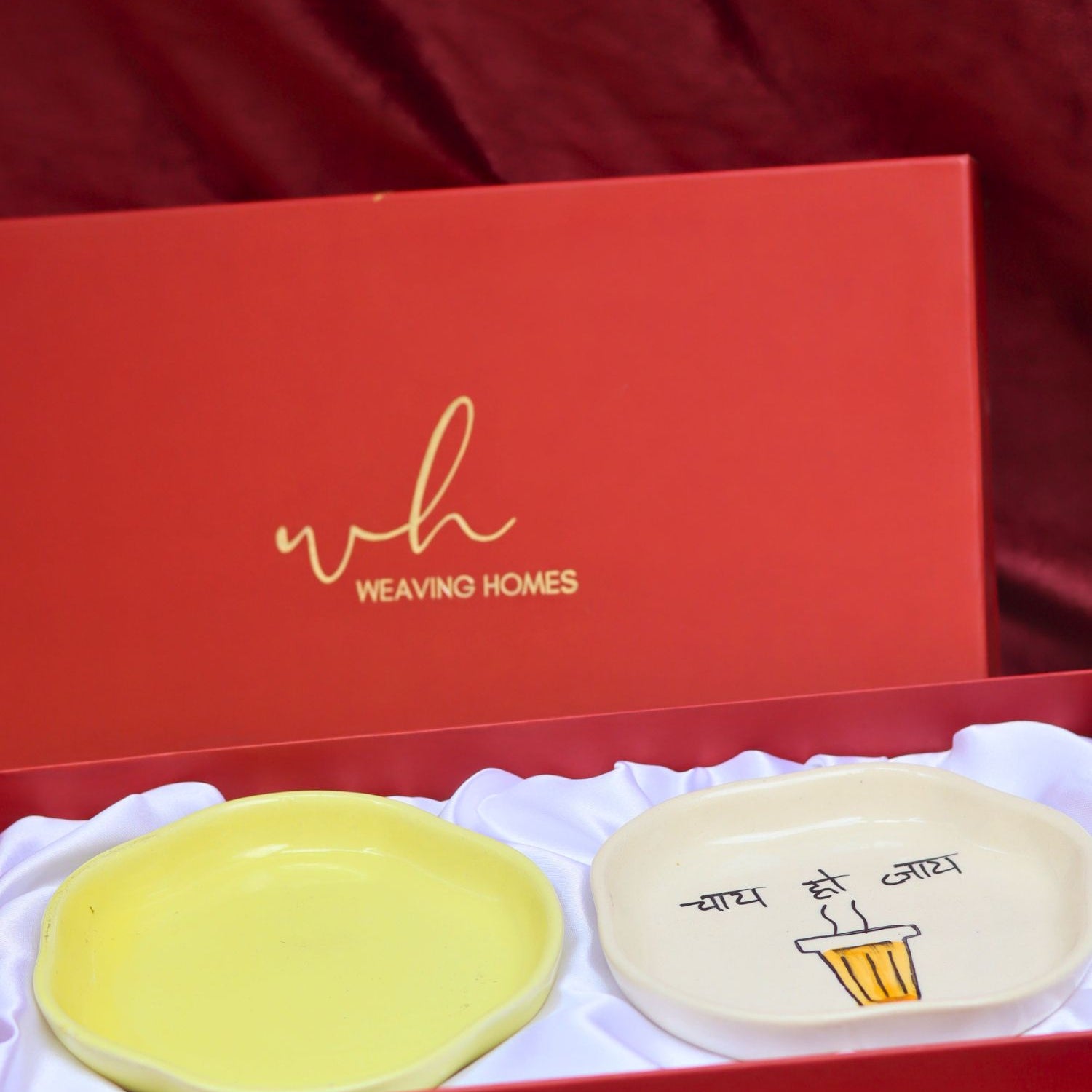 Sunshine Yellow & Chai ho jaye Handmade Dessert plate in a Gift Box made by ceramic