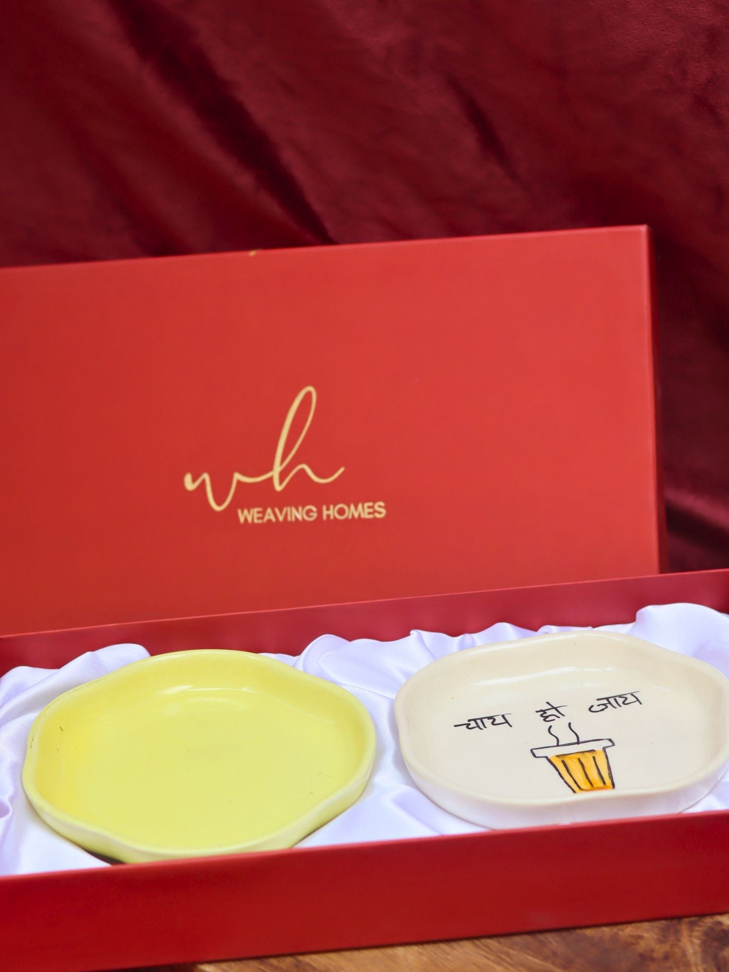 Sunshine Yellow & Chai ho jaye Handmade Dessert plate in a Gift Box made by ceramic