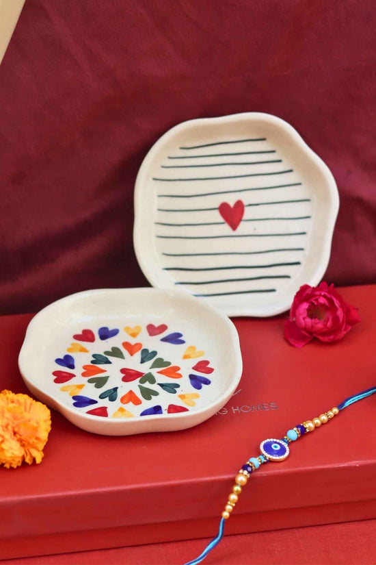 LoveisLove & Striped heart Handmade Dessert plate Rakhi Gift box