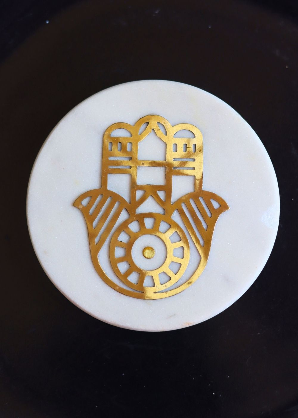 handmade hamsa hand marble coaster