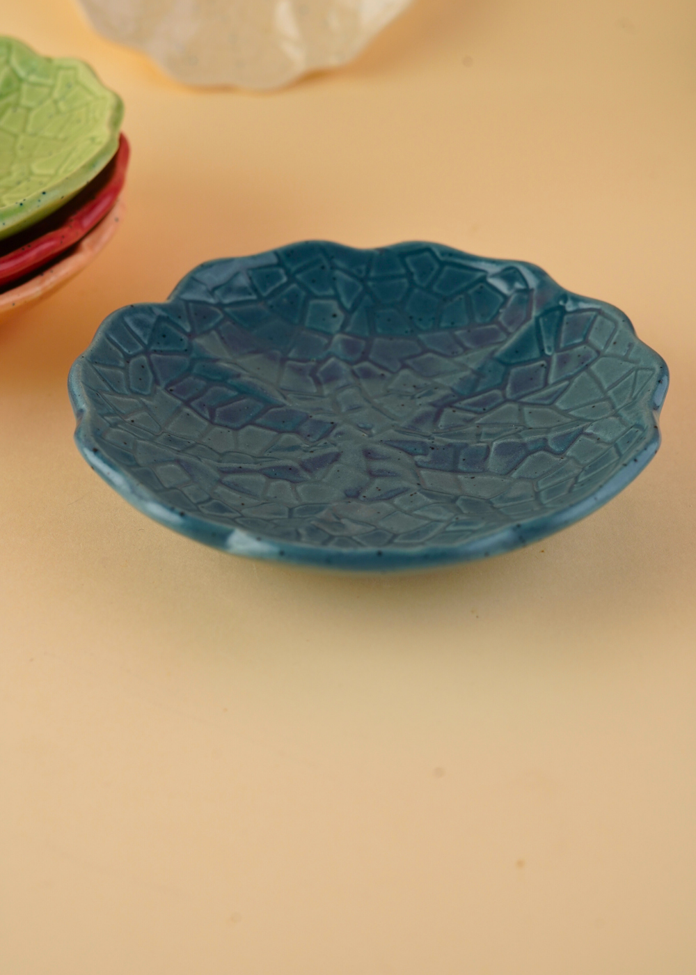 handmade blue cabbage dessert plate with blue premium color 