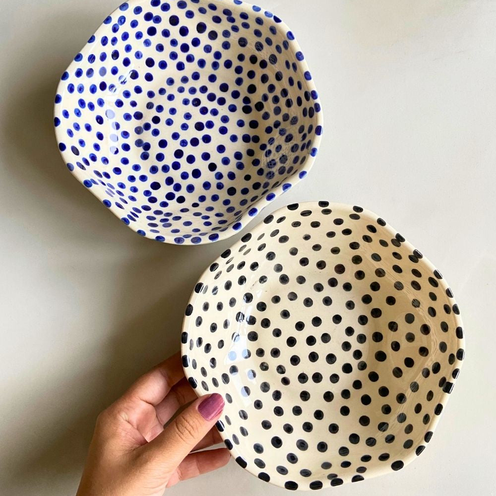 Handmade blue & Black Polka Bowls 