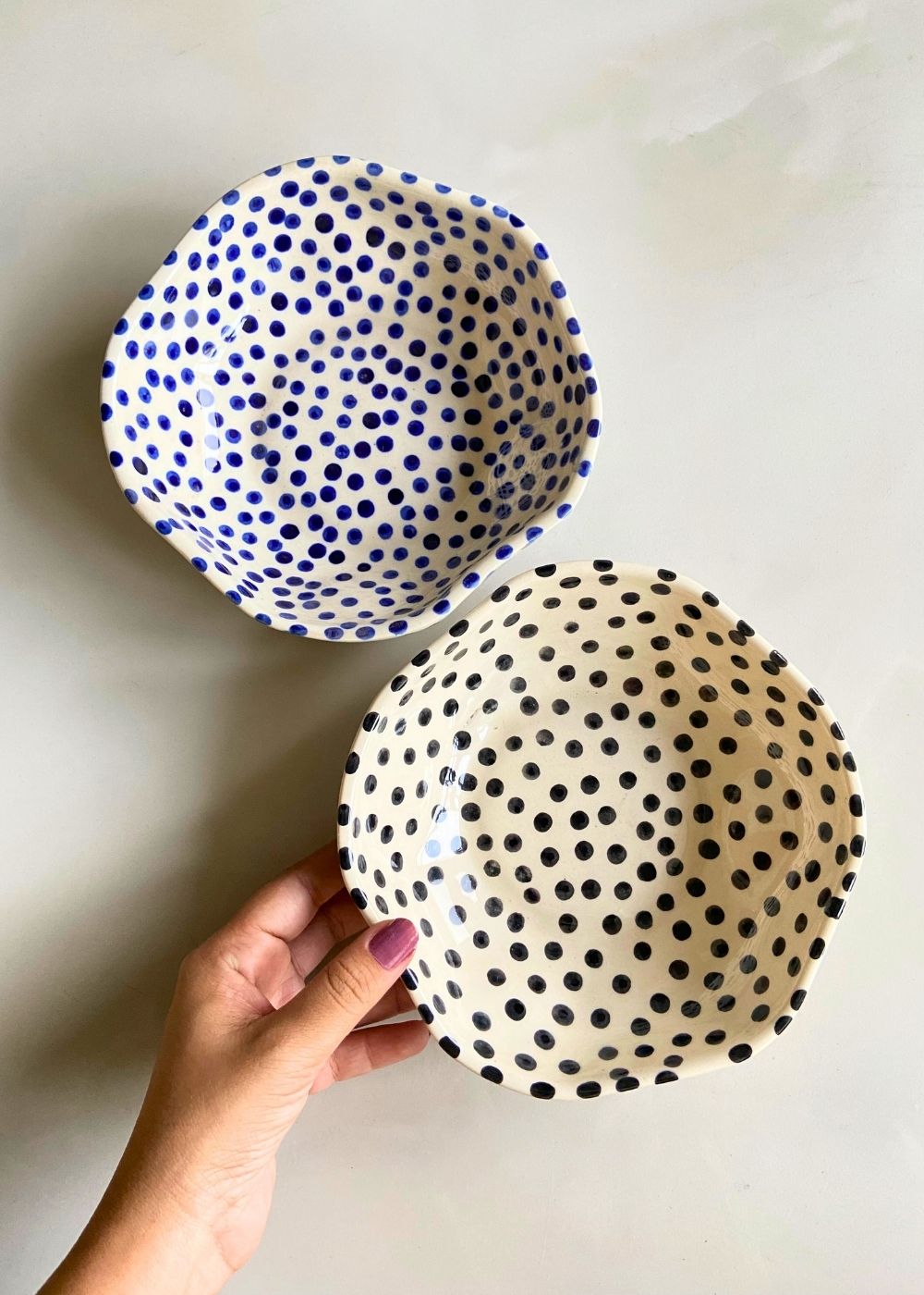 Handmade blue & Black Polka Bowls 