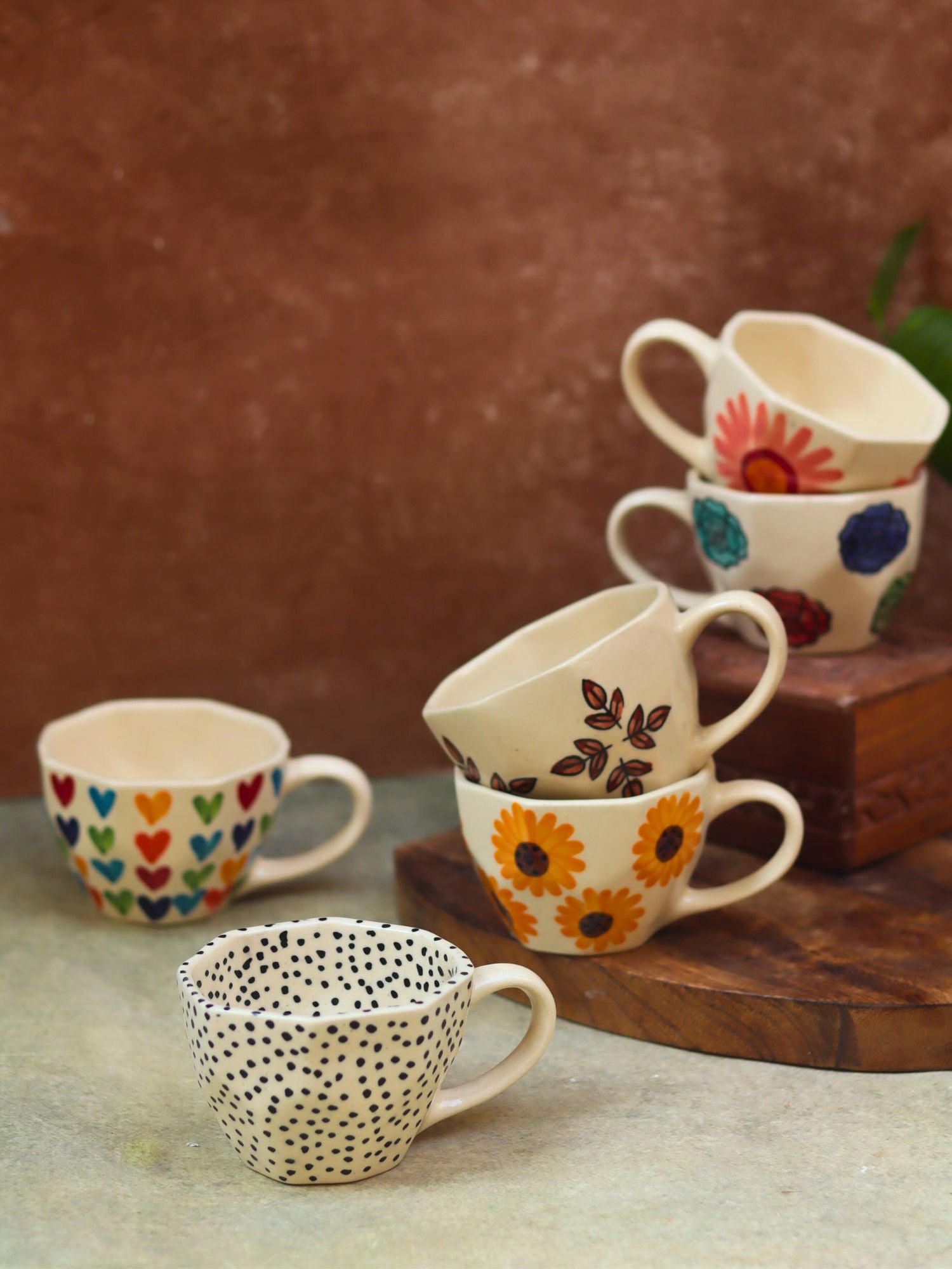 Set of 6 Brew & Bloom Mugs (for the price of 5) handmade in India