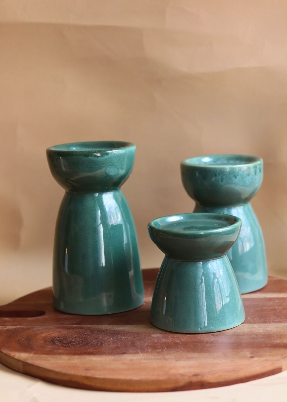 Set of 3 - Green Pillar Candle Holder handmade in india