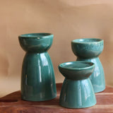 Set of 3 - Green Pillar Candle Holder handmade in india