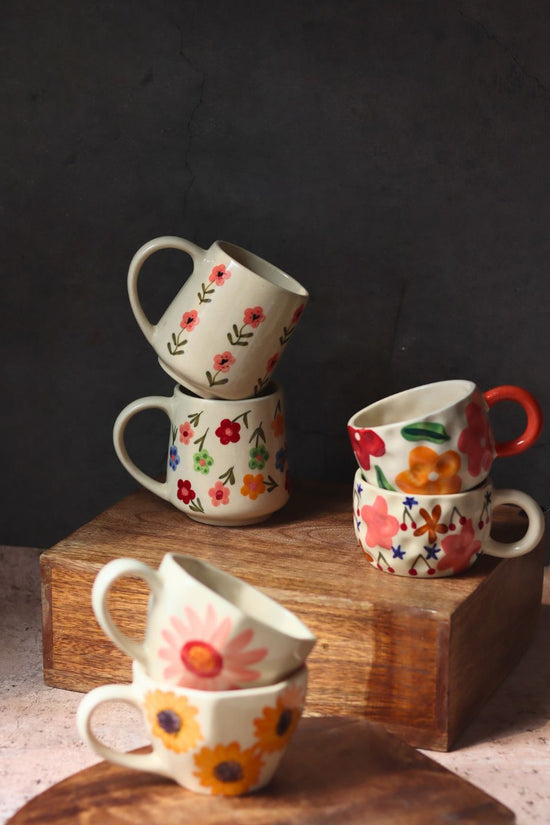 Handmade Set of 6 Mystic garden Mugs (for the price of 5 )