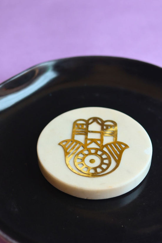 hamsa hand marble coaster handmade in india