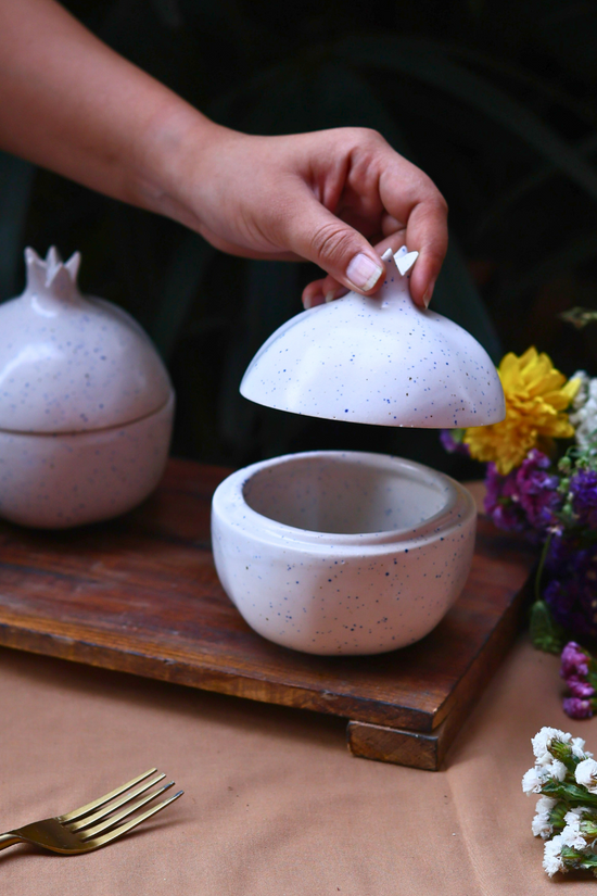 Handmade ceramic white speckled jar