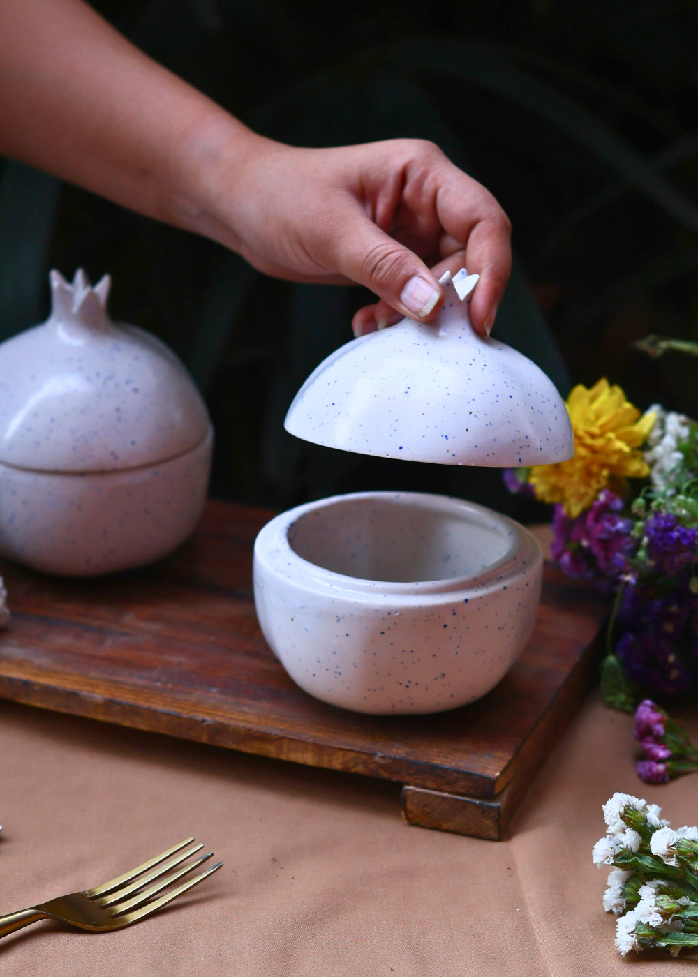 Handmade ceramic white speckled jar