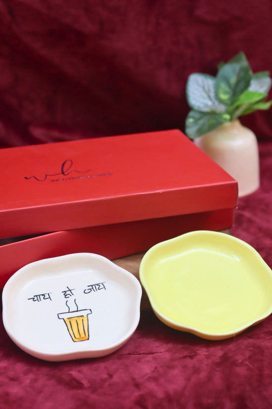 Sunshine Yellow & Chai ho jaye Handmade Dessert plate in a Gift Box handmade in India