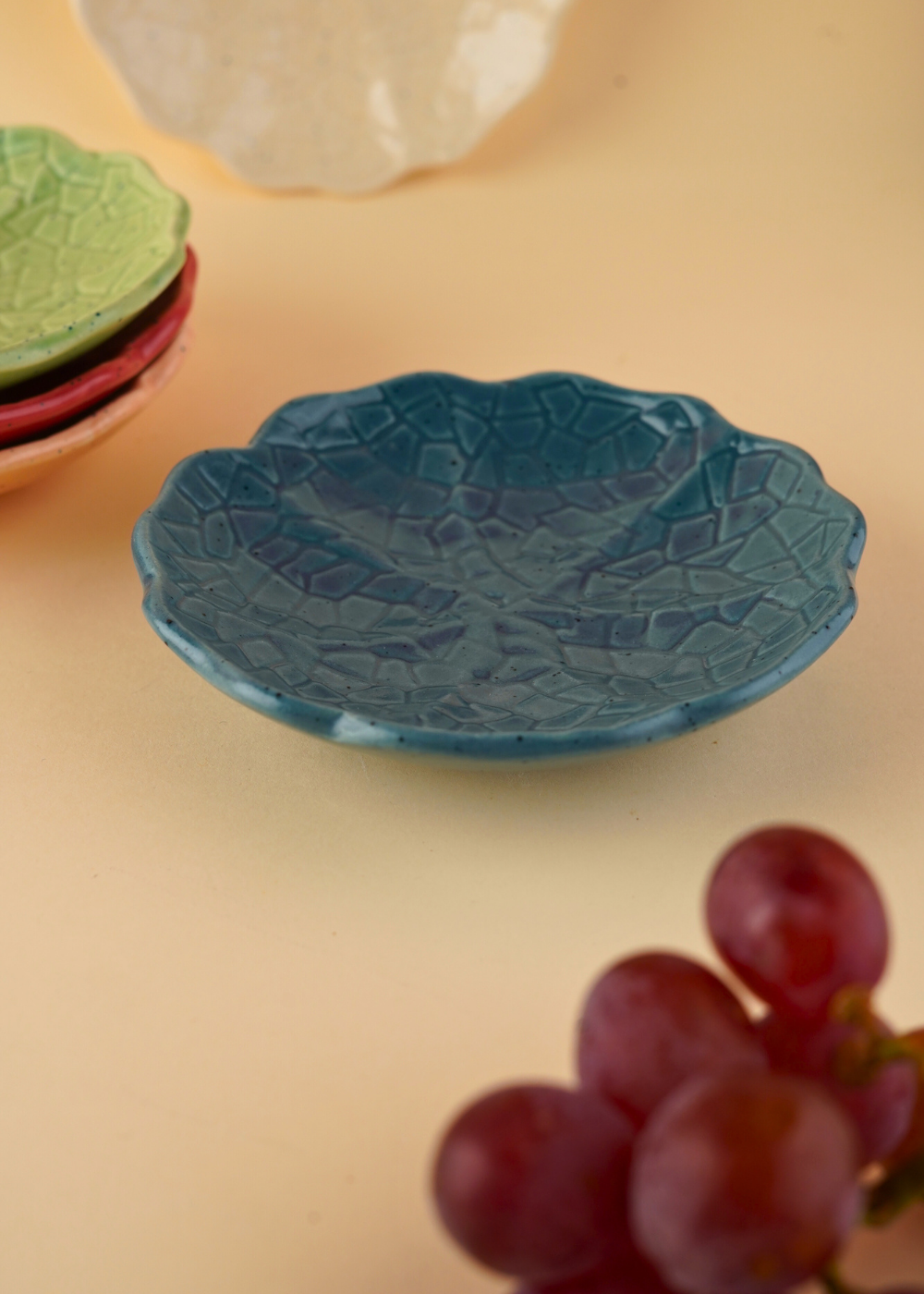 blue cabbage handmade dessert plate made by ceramic 