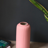 Unique design pink ribbed ceramic vase - medium