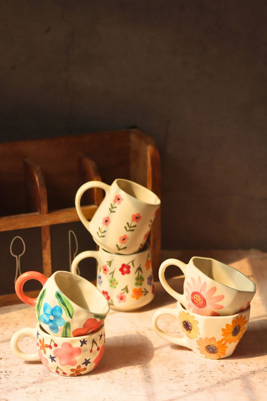 Set of 6 Mystic garden Mugs (for the price of 5 ) made by ceramic