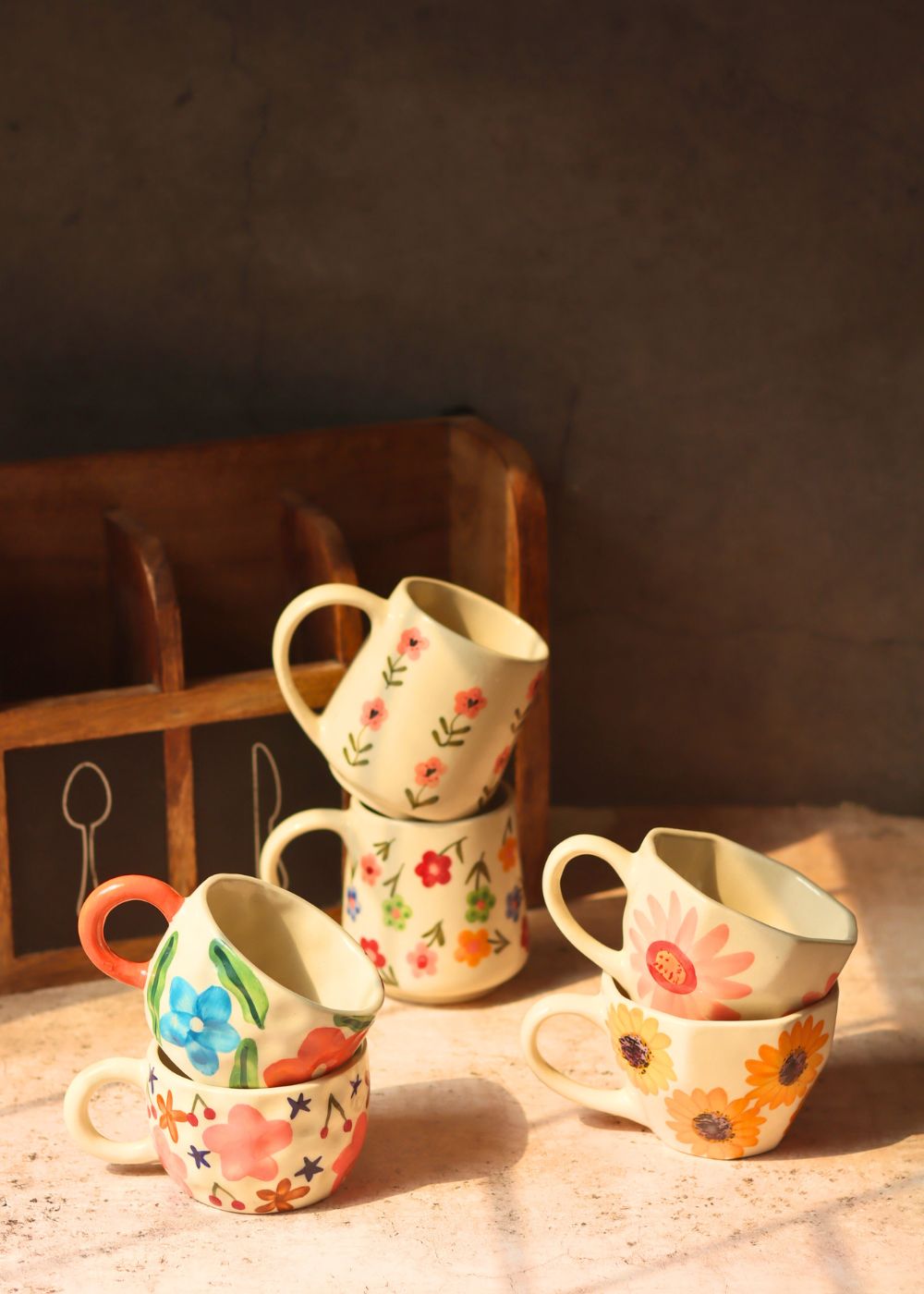 Set of 6 Mystic garden Mugs (for the price of 5 ) made by ceramic