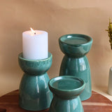 Set of 3 - Green Pillar Candle Holder with premium quality material