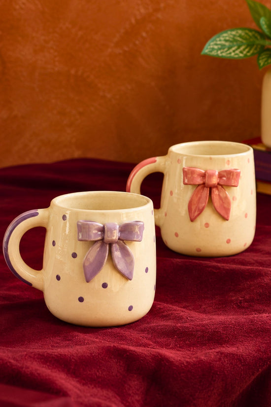 handmade Set of 2 - Bow Embrossed Mugs Combo