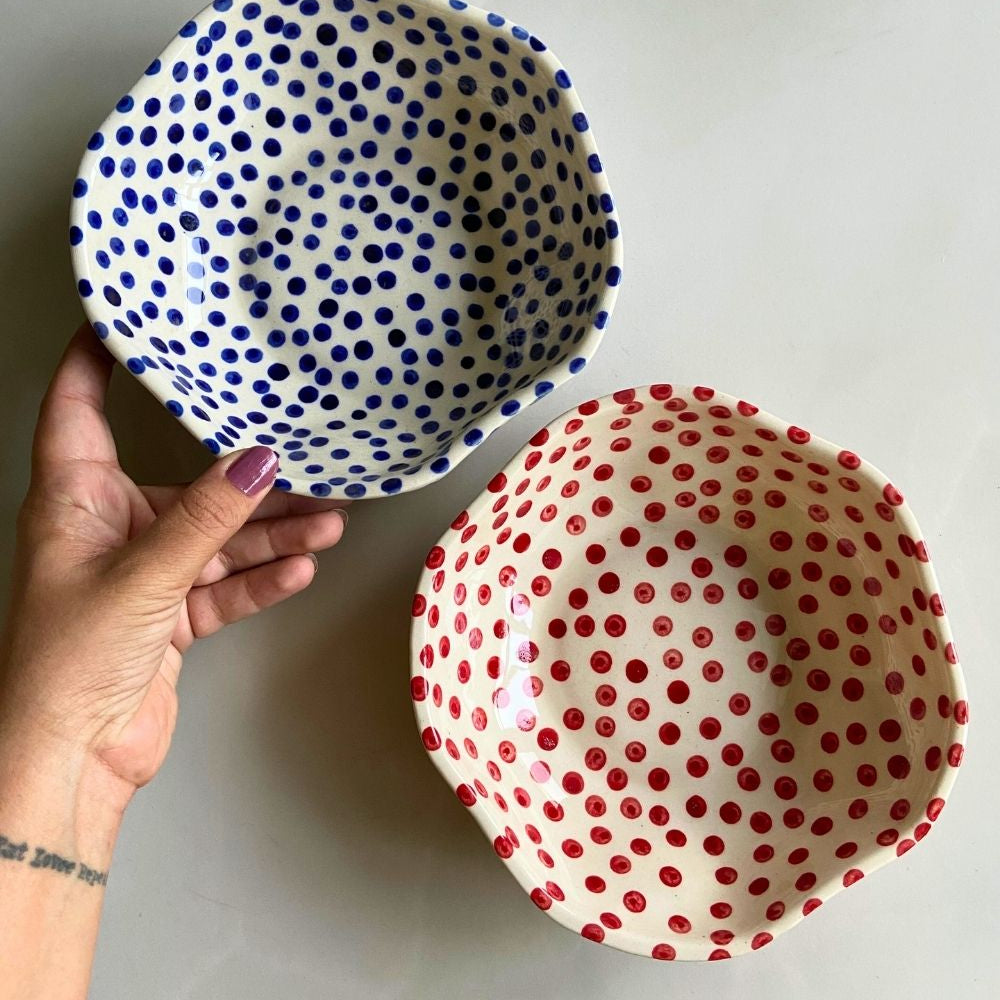 Handmade red & Blue Polka Bowl made by ceramic 