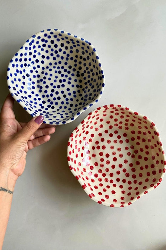Handmade red & Blue Polka Bowl made by ceramic 