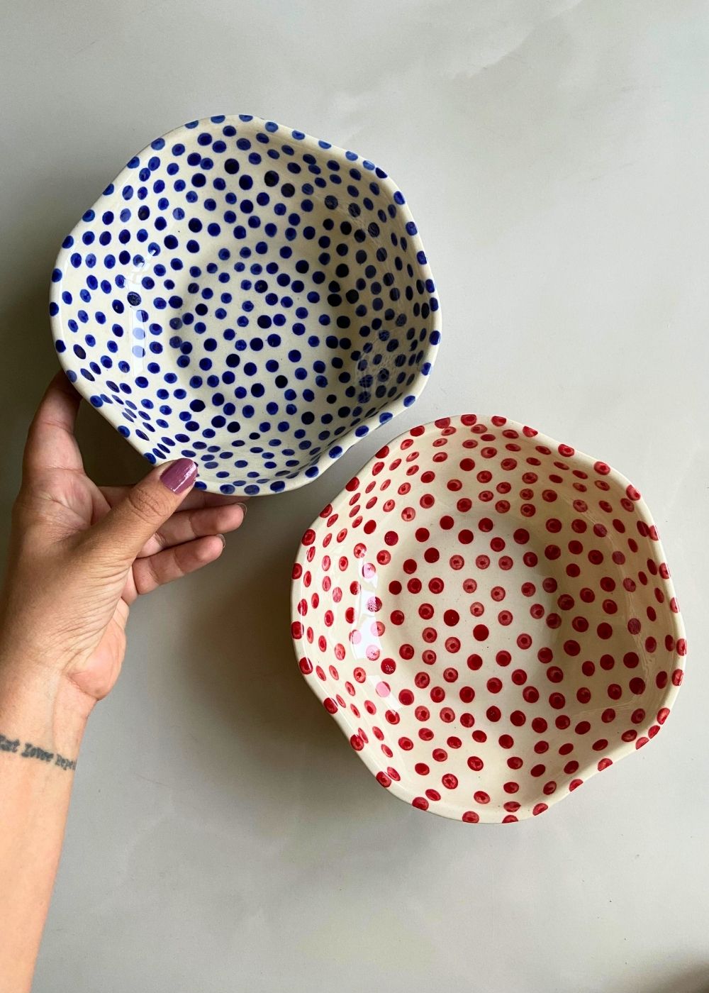 Handmade red & Blue Polka Bowl made by ceramic 