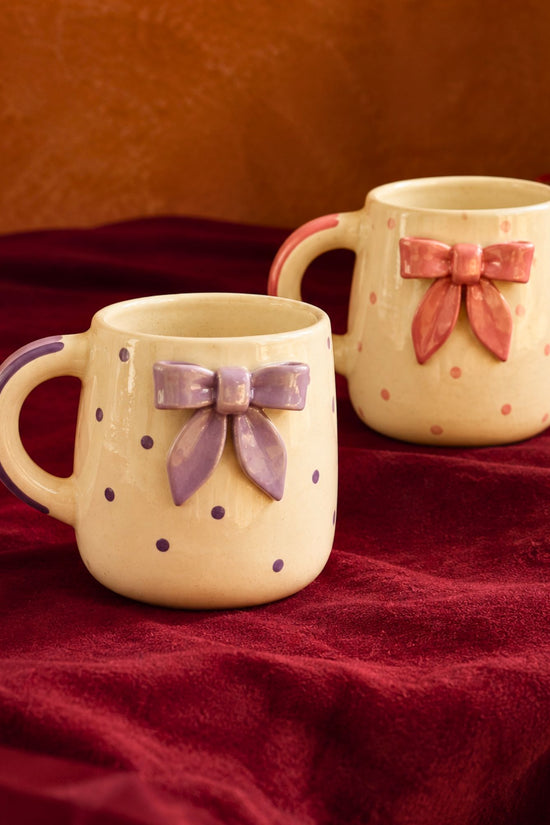 Set of 2 - Bow Embrossed Mugs Combo made by ceramic