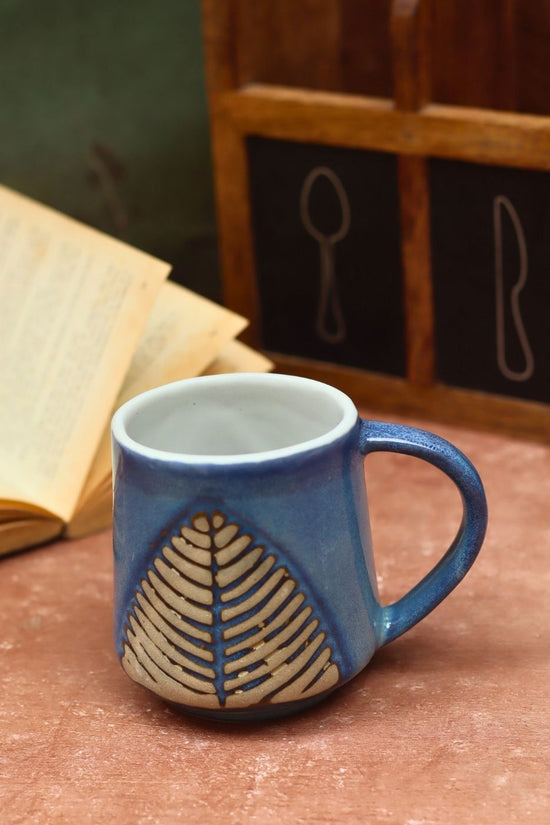 Blue Leaf Coffee Mug made by ceramic