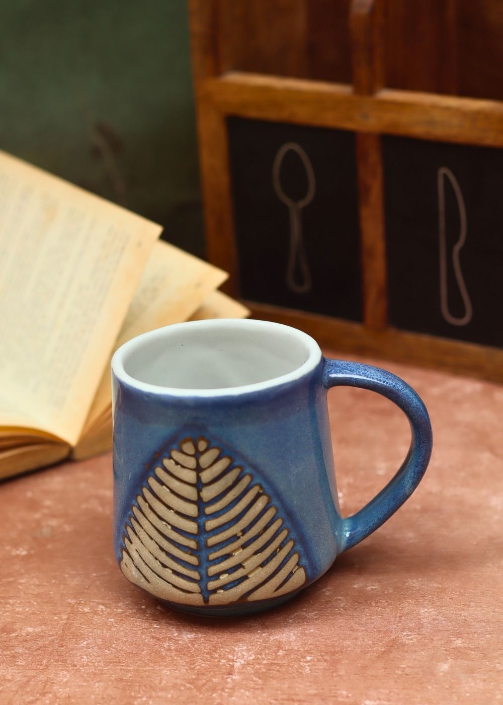 Blue Leaf Coffee Mug made by ceramic