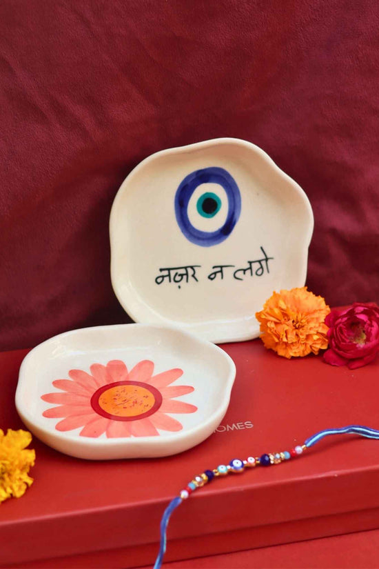 Nazar & Flower Handmade Dessert plate Rakhi Gift box
