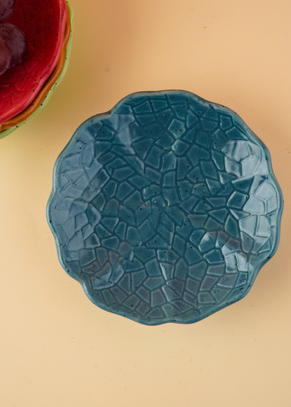 blue cabbage handmade dessert plate handmade in india 