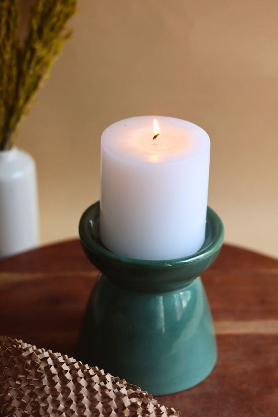 Handmade Green Pillar Candle Holder - Small