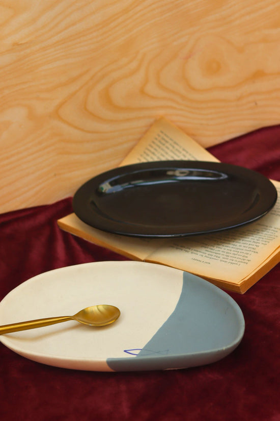 Set of 2 - Coastal catch platter & Black oval Platter combo handmade in India